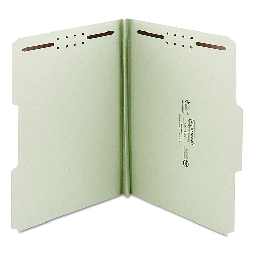 Smead Recycled Pressboard Fastener Folders, 1" Expansion, 2 Fasteners, Letter Size, Gray-Green Exterior, 25/Box (15003)