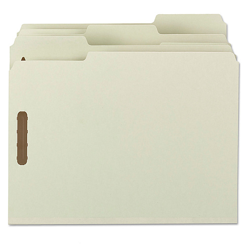 Smead Recycled Pressboard Fastener Folders, 1" Expansion, 2 Fasteners, Letter Size, Gray-Green Exterior, 25/Box (15003)