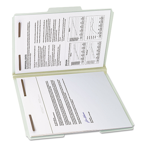 Smead Recycled Pressboard Fastener Folders, 1" Expansion, 2 Fasteners, Letter Size, Gray-Green Exterior, 25/Box (15003)