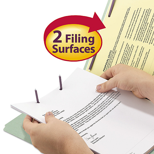 Smead Recycled Pressboard Folders, Two SafeSHIELD Coated Fasteners, 2/5-Cut: R of C, 2" Expansion, Legal Size, Gray-Green, 25/Box (19982)