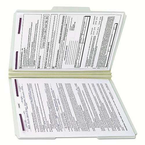Smead Recycled Pressboard Fastener Folders, 1/3-Cut Tabs, Two SafeSHIELD Fasteners, 2" Expansion, Legal Size, Gray-Green, 25/Box (19934)