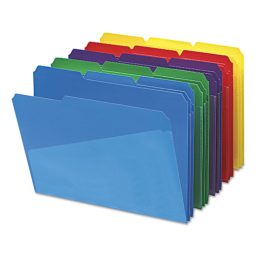 Smead Poly Colored File Folders With Slash Pocket, 1/3-Cut Tabs: Assorted, Letter Size, 0.75" Expansion, Assorted Colors, 30/Box (10540)