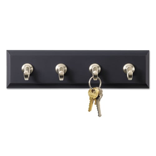 Command Decorative Key Rail, 8w x 1 1/2d x 2 1/8h, Black/Silver, 4