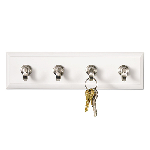 Command Decorative Key Rail, Plastic, Quartz/Silver, 8 x 1.5 x 2.13, 4 Hooks/Pack (HOM18QES)