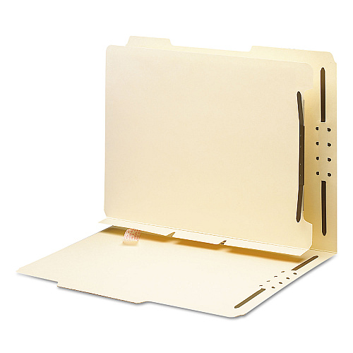 Smead Self-Adhesive Folder Dividers with Twin-Prong Fasteners for Top/End Tab Folders, 1 Fastener, Letter Size, Manila, 25/Pack (68025)