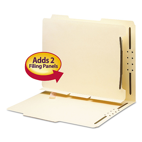 Smead Self-Adhesive Folder Dividers with Twin-Prong Fasteners for Top/End Tab Folders, 1 Fastener, Letter Size, Manila, 25/Pack (68025)