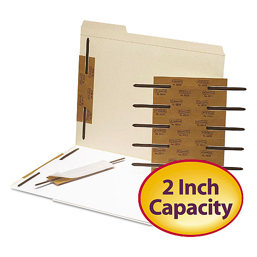 Smead Reinforced Self-Adhesive Two-Prong Fastener Base and Compressor Sets, 2" Capacity, 2.75" Center to Center, Brown, 100/Box (68215)