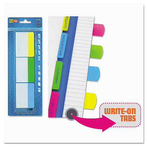 Redi-Tag Write-On Index Tabs, 1/5-Cut, Assorted Colors, 2" Wide, 48/Pack (33248)