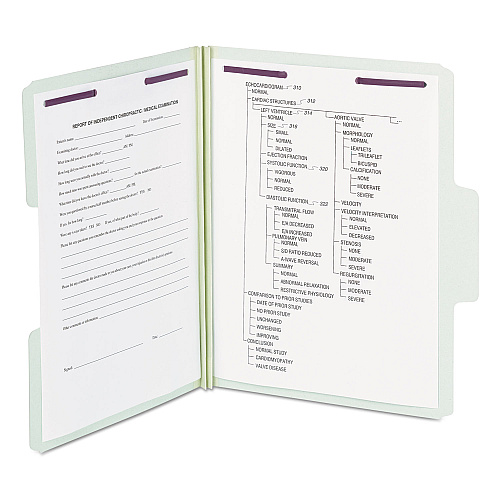 Smead SuperTab Pressboard Fastener Folders with Two SafeSHIELD Fasteners, 2" Expansion, Letter Size, Gray-Green, 25/Box (14981)