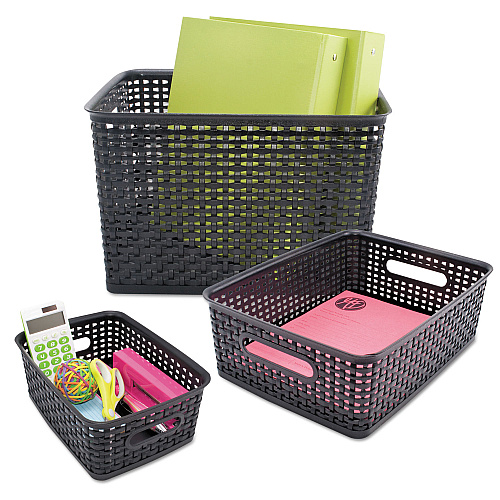 Advantus Weave Bins, 9.88 x 7.38 x 4, Black, 3/Pack (40326)