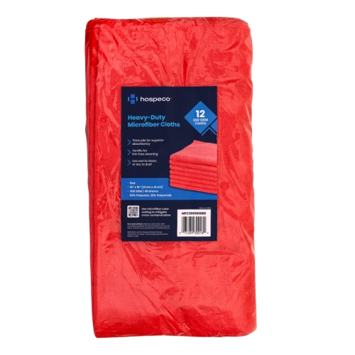 Microfiber Cloth 300 Gsm 16x16 Half-fold Red 12 Bg 15 Bg Cs, Pack Of 12 (MFC3001616RD)