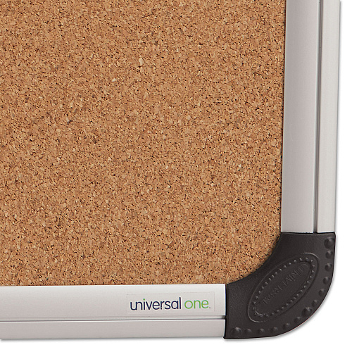 Universal Cork Board with Aluminum Frame, 24 x 18, Tan Surface (UNV43712)