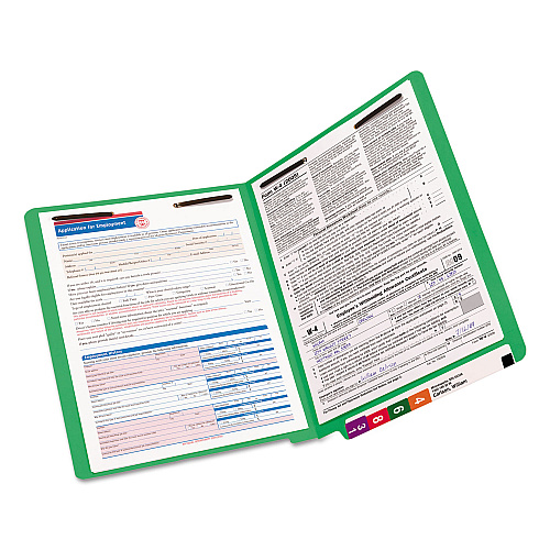 Smead Heavyweight Colored End Tab Fastener Folders, 0.75" Expansion, 2 Fasteners, Letter Size, Green Exterior, 50/Box (25140)