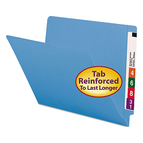 Smead Shelf-Master Reinforced End Tab Colored Folders, Straight Tabs, Letter Size, 0.75" Expansion, Blue, 100/Box (25010)