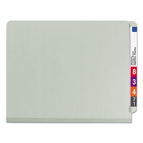 Smead End Tab Pressboard Classification Folders, Six SafeSHIELD Fasteners, 2" Expansion, 2 Dividers, Letter Size, Gray-Green, 10/BX (26810)