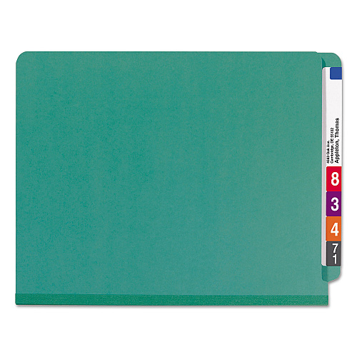 Smead End Tab Pressboard Classification Folders, Six SafeSHIELD Fasteners, 2" Expansion, 2 Dividers, Letter Size, Green, 10/Box (26785)
