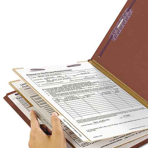 Smead End Tab Pressboard Classification Folders, Six SafeSHIELD Fasteners, 2" Expansion, 2 Dividers, Letter Size, Red, 10/Box (26860)