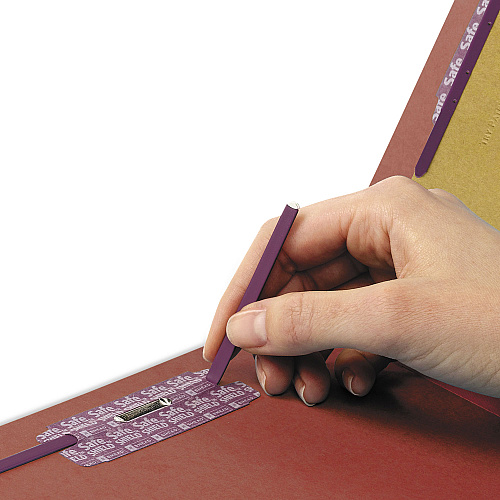 Smead End Tab Pressboard Classification Folders, Six SafeSHIELD Fasteners, 2" Expansion, 2 Dividers, Legal Size, Red, 10/Box (29860)