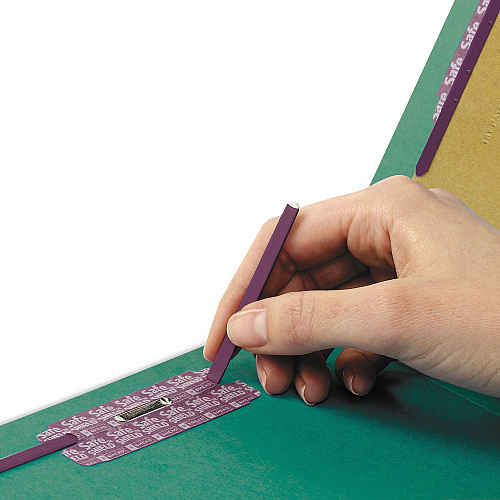 Smead End Tab Pressboard Classification Folders, Six SafeSHIELD Fasteners, 2" Expansion, 2 Dividers, Legal Size, Green, 10/Box (29785)
