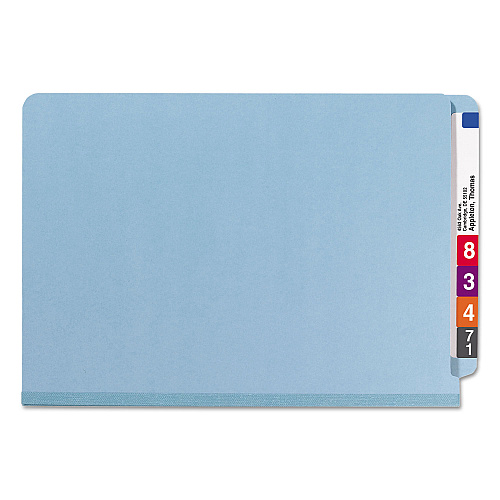 Smead End Tab Pressboard Classification Folders, Six SafeSHIELD Fasteners, 2" Expansion, 2 Dividers, Legal Size, Blue, 10/Box (29781)