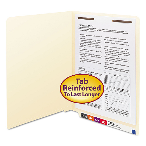Smead End Tab Fastener Folders with Reinforced Straight Tabs, 11-pt Manila, 1 Fastener, Letter Size, Manila Exterior, 50/Box (34110)