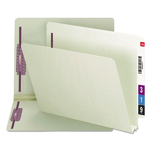 Smead End Tab Pressboard Classification Folders, Two SafeSHIELD Coated Fasteners, 2" Expansion, Letter Size, Gray-Green, 25/Box (34715)