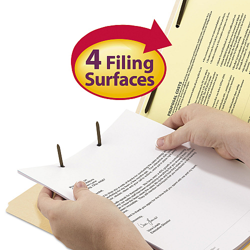 Smead Fastener Folder with Divider, 0.75" Expansion, 1 Divider, 4 Fasteners, Letter Size, Manila Exterior, 50/Box (34220)