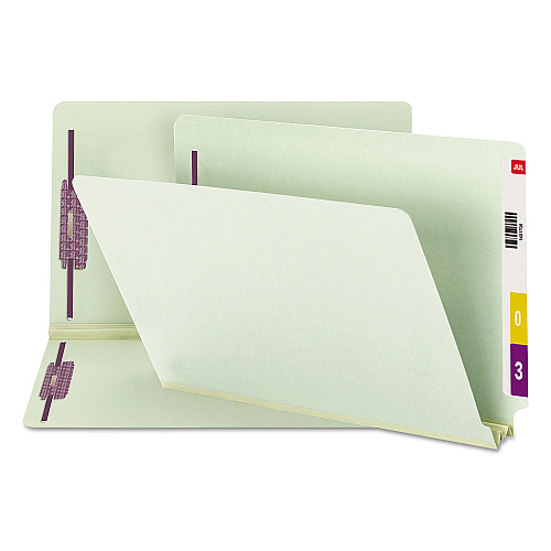 Smead End Tab Pressboard Classification Folders, Two SafeSHIELD Coated Fasteners, 2" Expansion, Legal Size, Gray-Green, 25/Box (37715)
