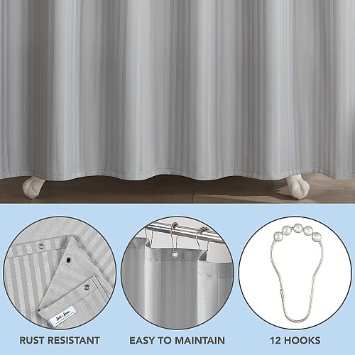 Host & Home Poly Shower Curtain Set 72x72 Damask Light Grey - 1 Set (P-SCSTD-7272-LG)