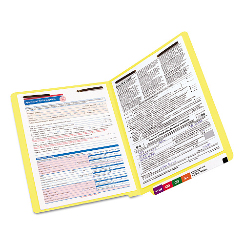 Smead Heavyweight Colored End Tab Fastener Folders, 0.75" Expansion, 2 Fasteners, Letter Size, Yellow Exterior, 50/Box (25940)