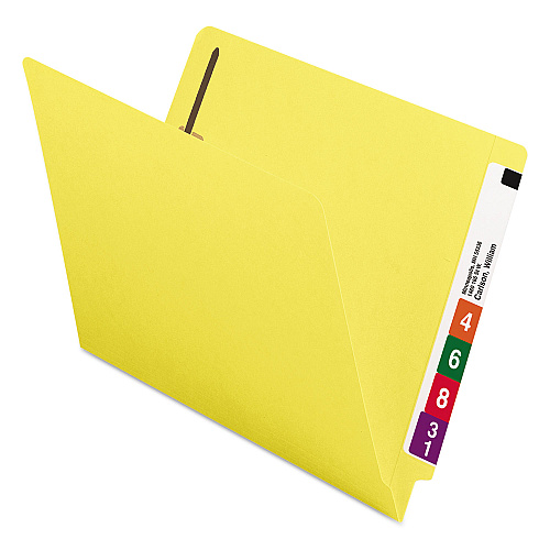 Smead Heavyweight Colored End Tab Fastener Folders, 0.75" Expansion, 2 Fasteners, Letter Size, Yellow Exterior, 50/Box (25940)