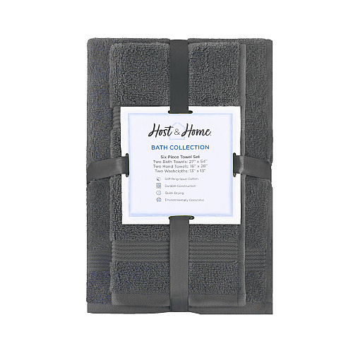 Host & Home 6pc Bath Towel Set Dark Grey - Case Of 6 Sets (BSET-HH-DGY-CS)