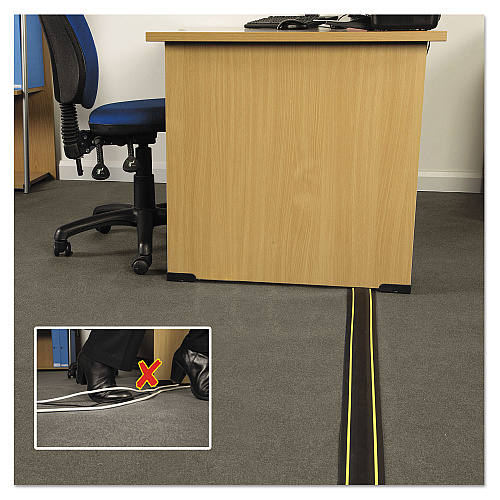 D-Line Medium-Duty Floor Cable Cover, 3.25 x 0.5 x 6 ft, Black with Yellow Stripe (FC83H)