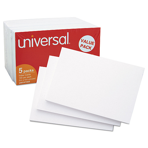 Universal Unruled Index Cards, 3 x 5, White, 500/Pack (UNV47205)