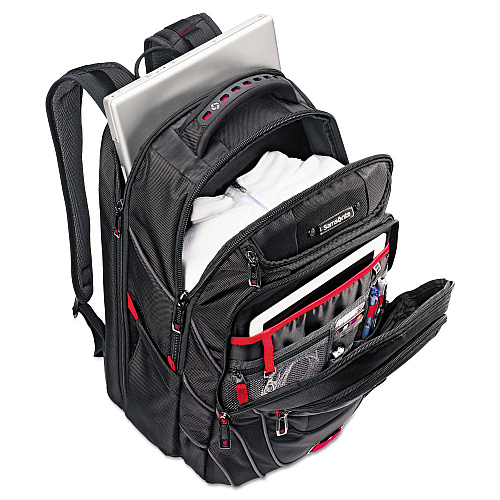 Samsonite Tectonic PFT Backpack, Fits Devices Up to 17", Ballistic Nylon, 13 x 9 x 19, Black/Red (515311073)