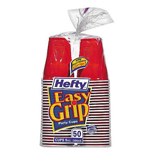 Hefty Easy Grip Disposable Plastic Party Cups, 9 oz, Red, 50/Pack, 12 Packs/Carton (C20950CT)