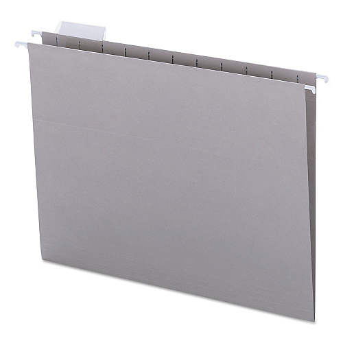 Smead Colored Hanging File Folders with 1/5 Cut Tabs, Letter Size, 1/5-Cut Tabs, Gray, 25/Box 8 1/2" x 11" - Top Tab Location - Assorted Tab Position - 11 pt. - Vinyl - Gray - 10% Recycled - 25 / Box (64063)