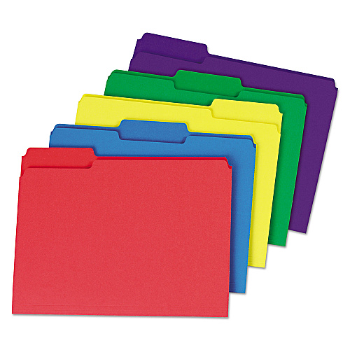 Universal Deluxe Heavyweight File Folders, 1/3-Cut Tabs: Assorted, Letter Size, 0.75" Expansion, Manila, 50/Pack (UNV16413)