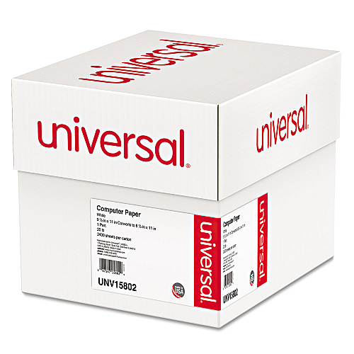Universal Printout Paper, 1-Part, 0.5" Standard Perforation, 20 lb Bond Weight, 9.5 x 11, White, 2,400/Carton (UNV15802)
