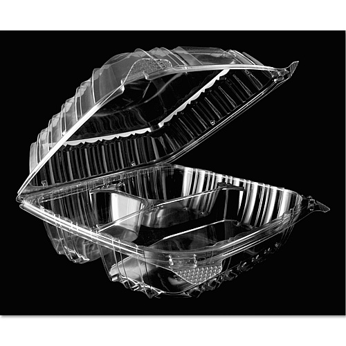 Dart ClearSeal Hinged-Lid Plastic Containers, 8.25 x 8.25 x 3, Clear, Plastic, 125/Pack, 2 Packs/Carton (C90PST3)