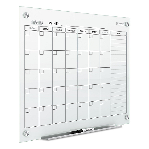 Quartet Infinity Magnetic Glass Calendar Board, One Month, 36 x 24, White Surface (GC3624F)