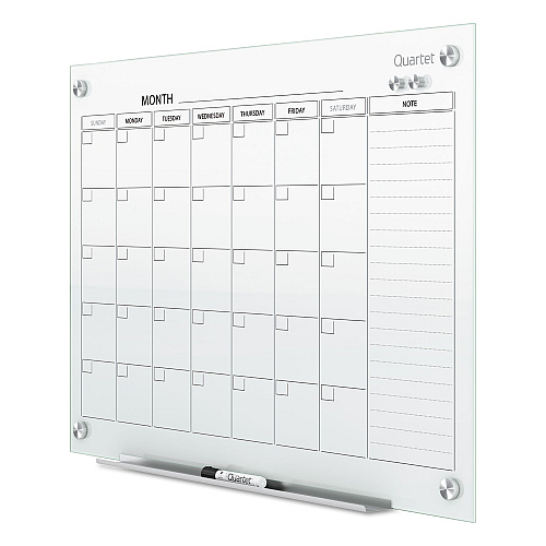 Quartet Infinity Magnetic Glass Calendar Board, One Month, 48 x 36, White Surface (GC4836F)