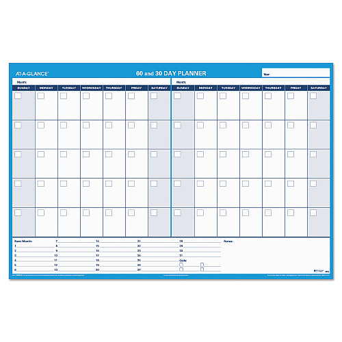 AT-A-GLANCE 30/60-Day Undated Horizontal Erasable Wall Planner, 48 x 32, White/Blue Sheets, Undated (PM33328)