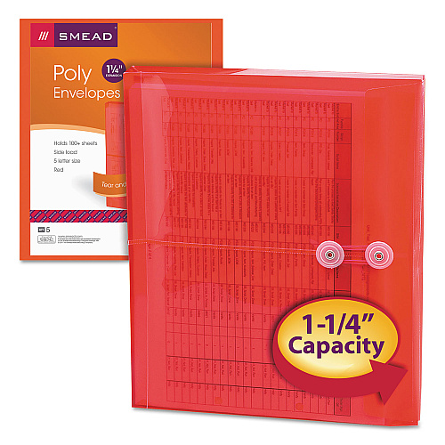 Smead Poly String and Button Interoffice Envelopes, Open-Side (Horizontal), 9.75 x 11.63, Transparent Red, 5/Pack (89527)