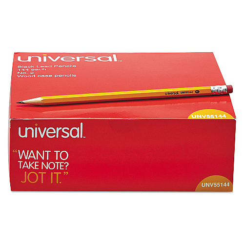Universal #2 Woodcase Pencil Value Pack, HB (#2), Black Lead, Yellow Barrel, 144/Box (UNV55144)