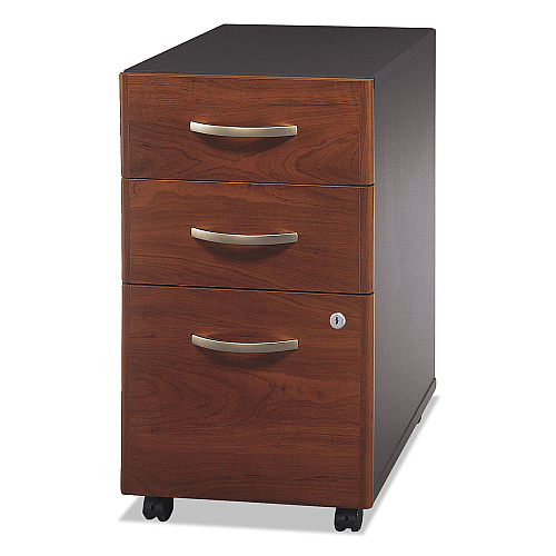 Bush Series C Mobile Pedestal File, Left/Right, 3-Drawers: Box/Box/File, Legal/Letter/A4/A5, Cherry/Gray, 15.75" x 20.25" x 27.88" (WC24453SU)