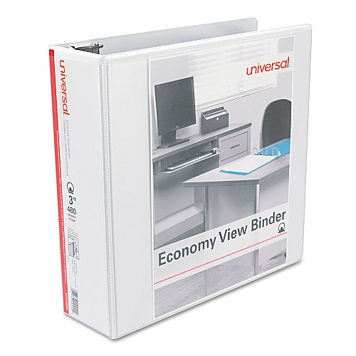 Universal Economy Round Ring View Binder, 3 Rings, 3" Capacity, 11 x 8.5, White (UNV20992)