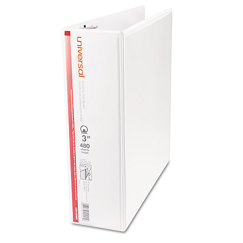 Universal Economy Round Ring View Binder, 3 Rings, 3" Capacity, 11 x 8.5, White (UNV20992)