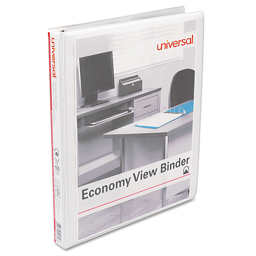 Universal Economy Round Ring View Binder, 3 Rings, 0.5" Capacity, 11 x 8.5, White (UNV20952)