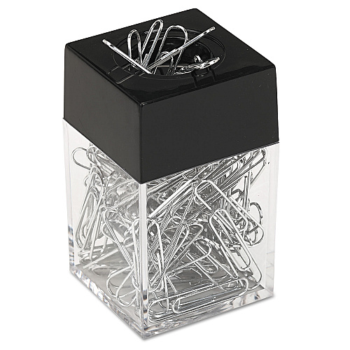 Universal Paper Clips with (1) Magnetic-Top Desktop Dispenser, #1, Smooth, Silver, 100 Clips/Pack, 12 Packs/Box (UNV72211)